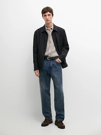 Total look linen jacket with flecked detail