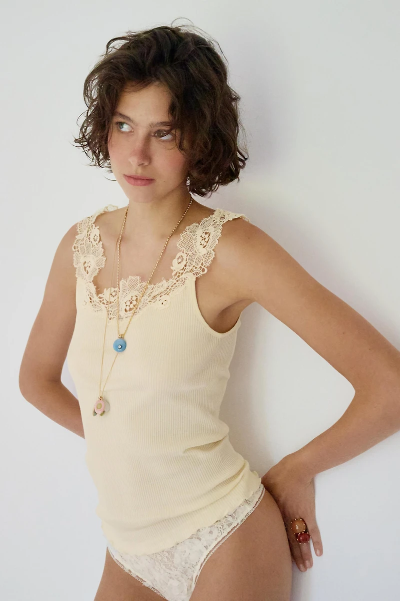 RIB KNIT LACE TOP