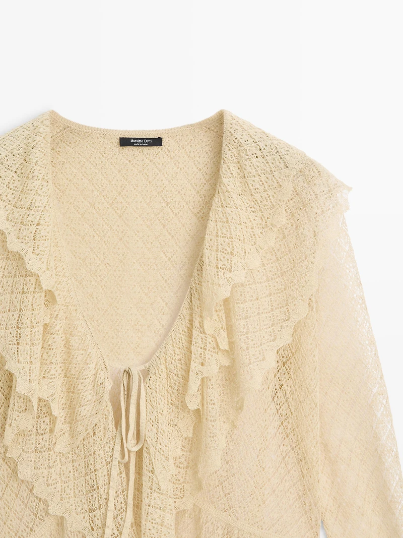 Linen blend cardigan with ruffle details