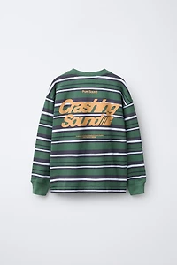 WOVEN STRIPE TEXT T-SHIRT