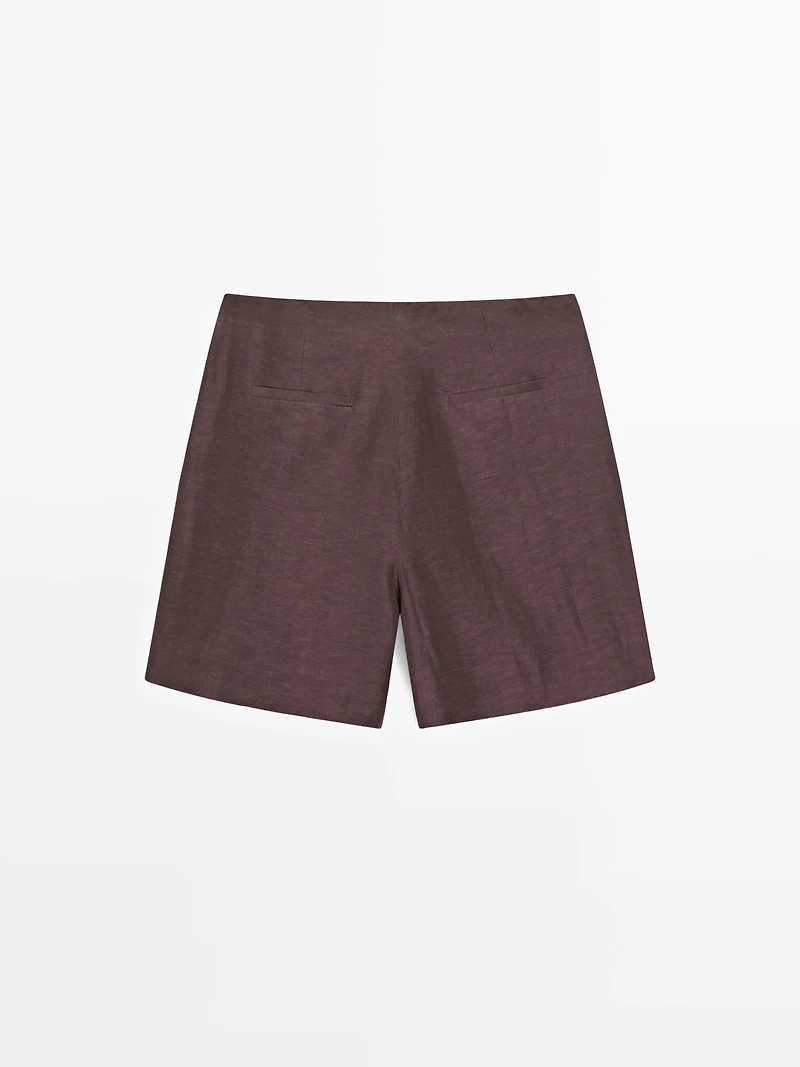 Short pleated linen blend Bermuda shorts