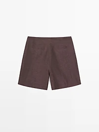 Short pleated linen blend Bermuda shorts
