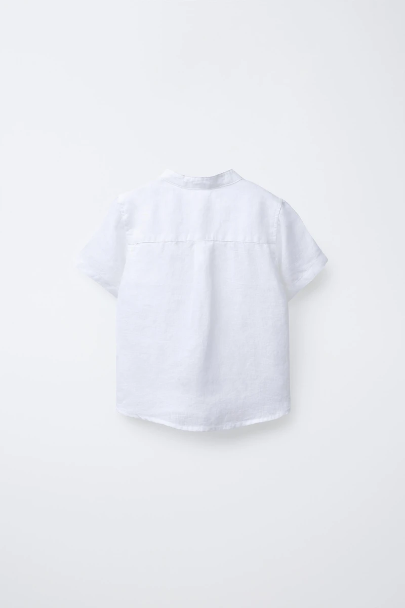 LINEN MANDARIN COLLAR SHIRT