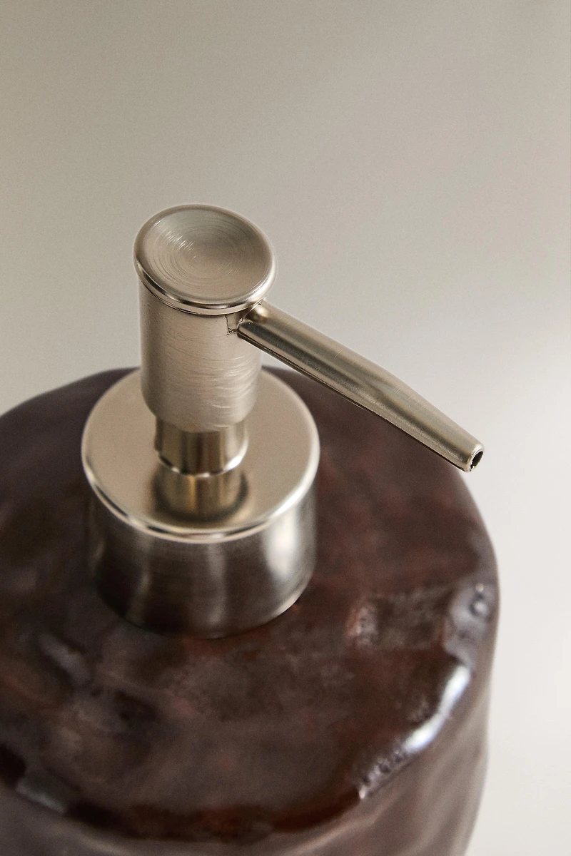 BROWN CERAMIC SOAP DISPENSER