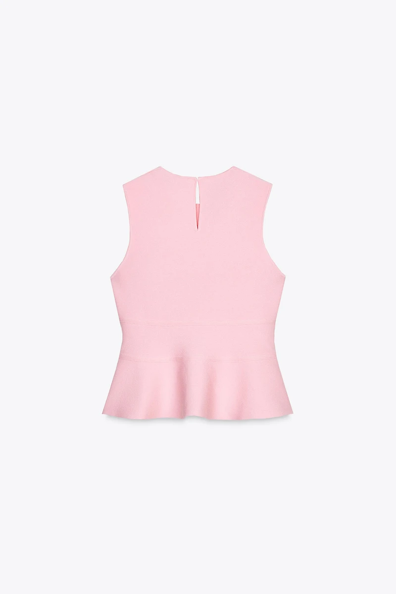 TIE-DETAIL PEPLUM KNIT TOP