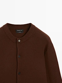 100% wool knit crew neck cardigan