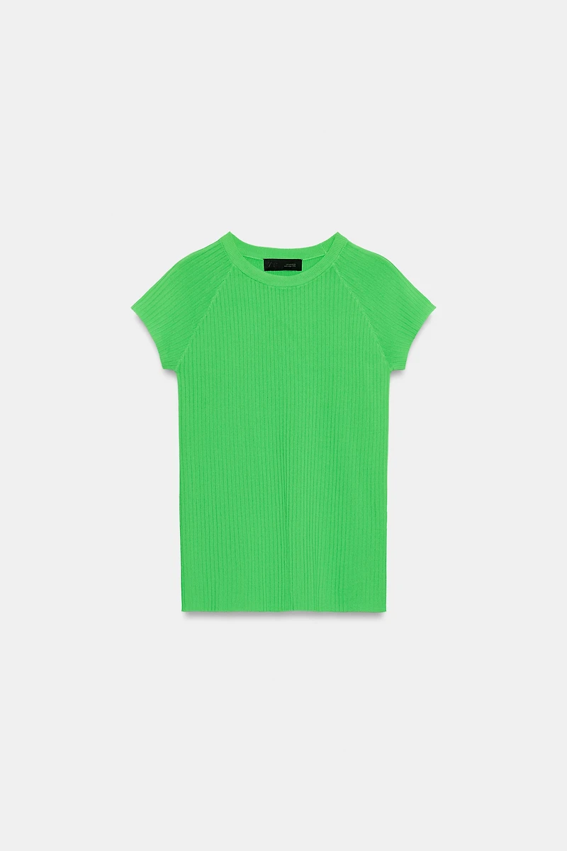 SHORT SLEEVE RIB KNIT TOP