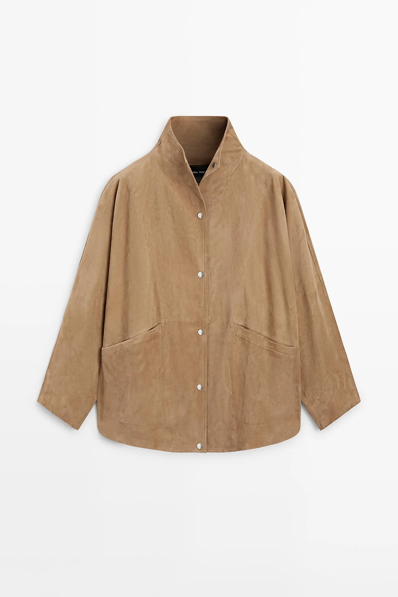 Suede leather cape with button details