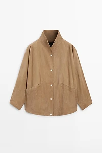 Suede leather cape with button details