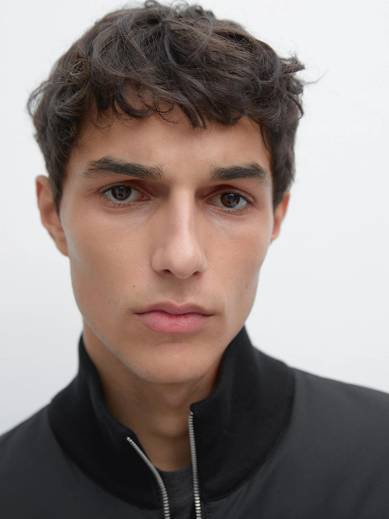 Contrast knit puffer jacket