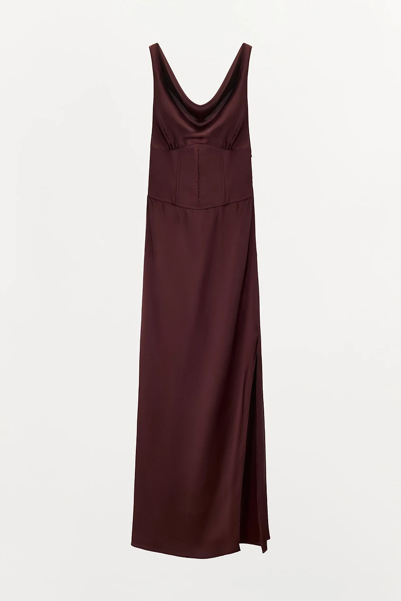 SATIN DRAPED NECK DRESS