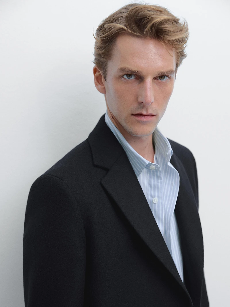 Manteau long à revers 100 % laine