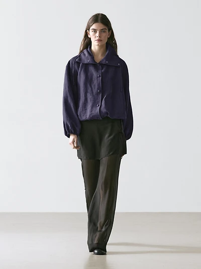 100% linen bomber jacket with collar detail