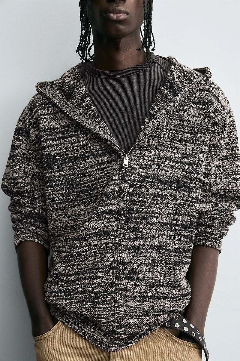 HOODED KNIT CARDIGAN