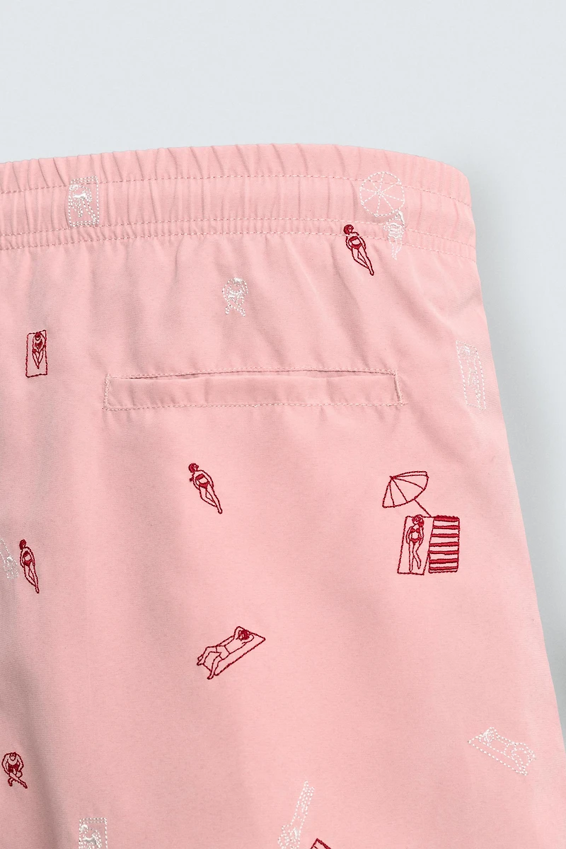 MID-LENGTH SWIMSUIT WITH EMBROIDERED COMBINATIONS