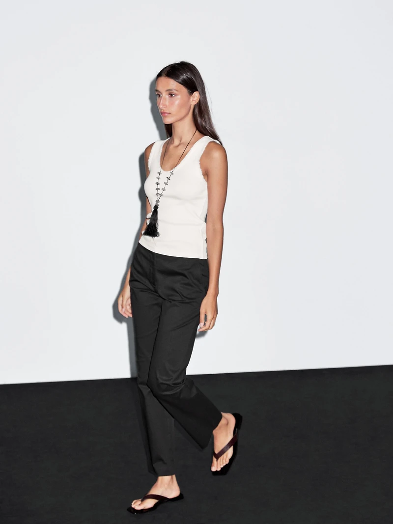 Straight-leg cotton blend trousers