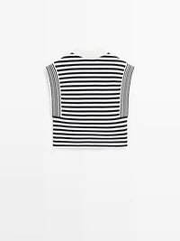 Veste sans manches à rayures et col rond