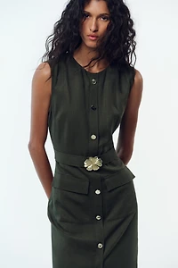 LINEN BELTED MIDI DRESS