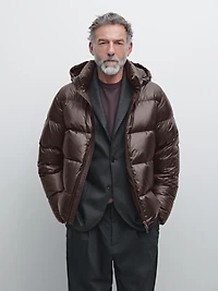 Water-repellent satin puffer jacket