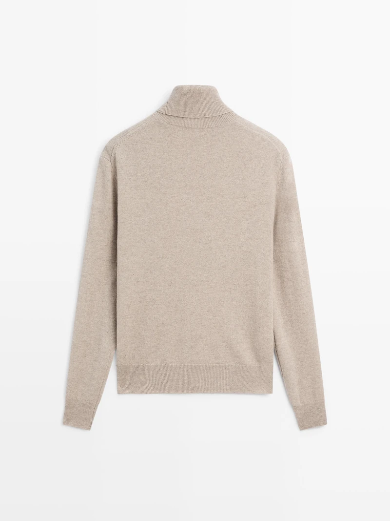 Wool blend knit sweater with high neck