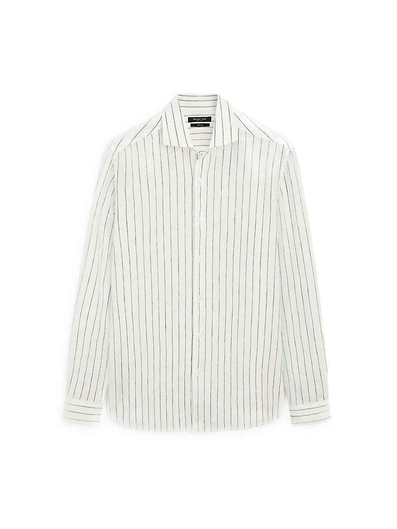 100% linen slim fit striped shirt