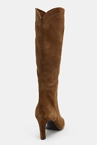 STITCHED SPLIT LEATHER HEELED BOOTS