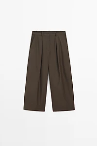 Cotton blend poplin wide-leg pants