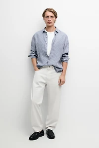 Barrel fit poplin denim-effect pants