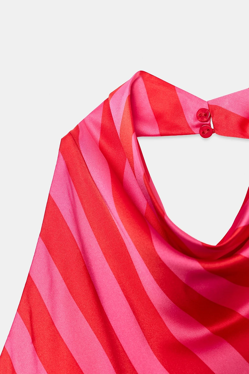 STRIPED SATIN HALTER TOP