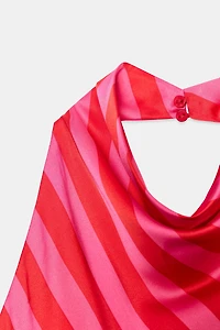 STRIPED SATIN HALTER TOP