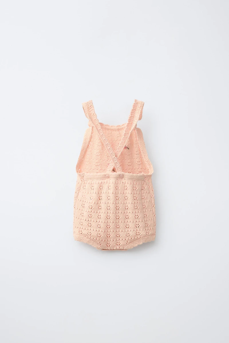EMBROIDERED FLORAL POINTELLE KNIT ROMPER