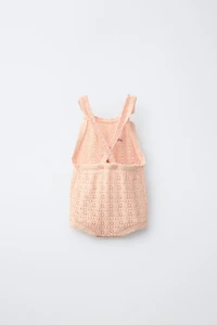 EMBROIDERED FLORAL POINTELLE KNIT ROMPER
