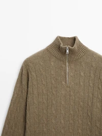 100% cashmere high neck sweater with zip