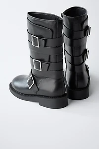 BUCKLED LEATHER BOOTS