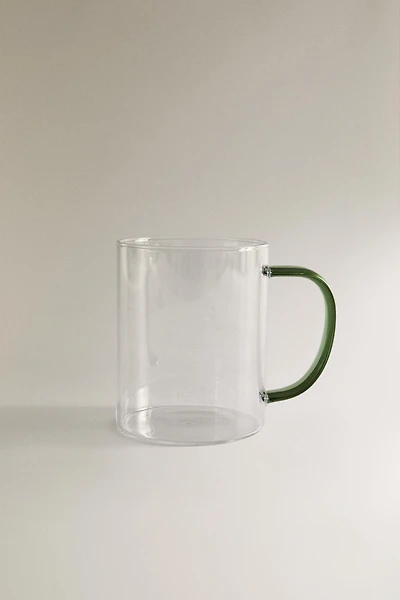 BOROSILICATE GLASS MUG WITH COLORED HANDLE