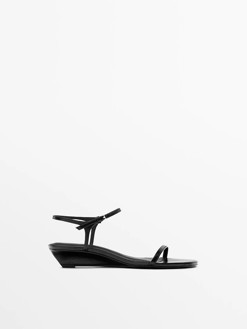 Strappy leather mid-wedge sandals