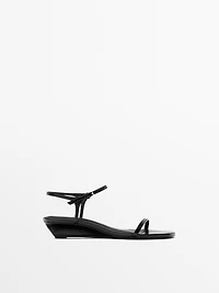Strappy leather mid-wedge sandals