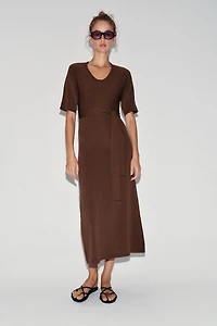 BELTED KNIT MIDI DRESS