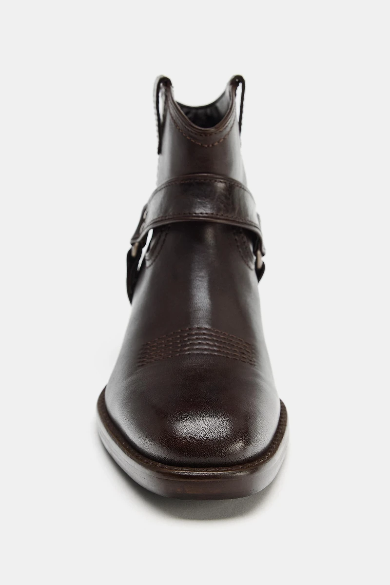 LEATHER COWBOY ANKLE BOOTS WITH RINGS