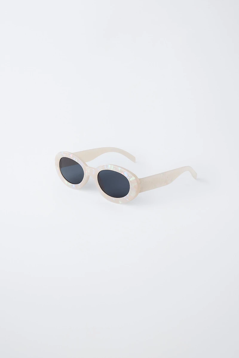 MARBLED OVAL PLASTIC SUNGLASSES