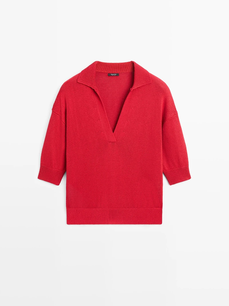 Flowing knit polo sweater