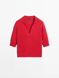 Flowing knit polo sweater