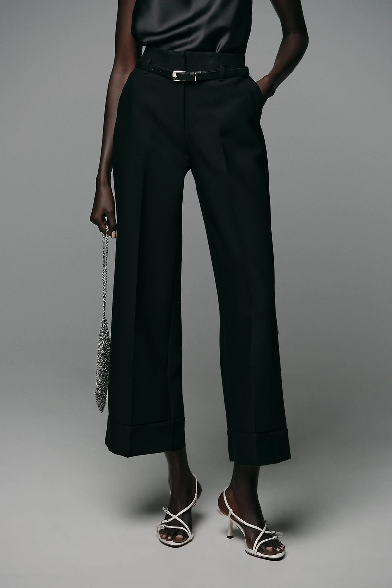 BELTED CUFFED HEM PANTS
