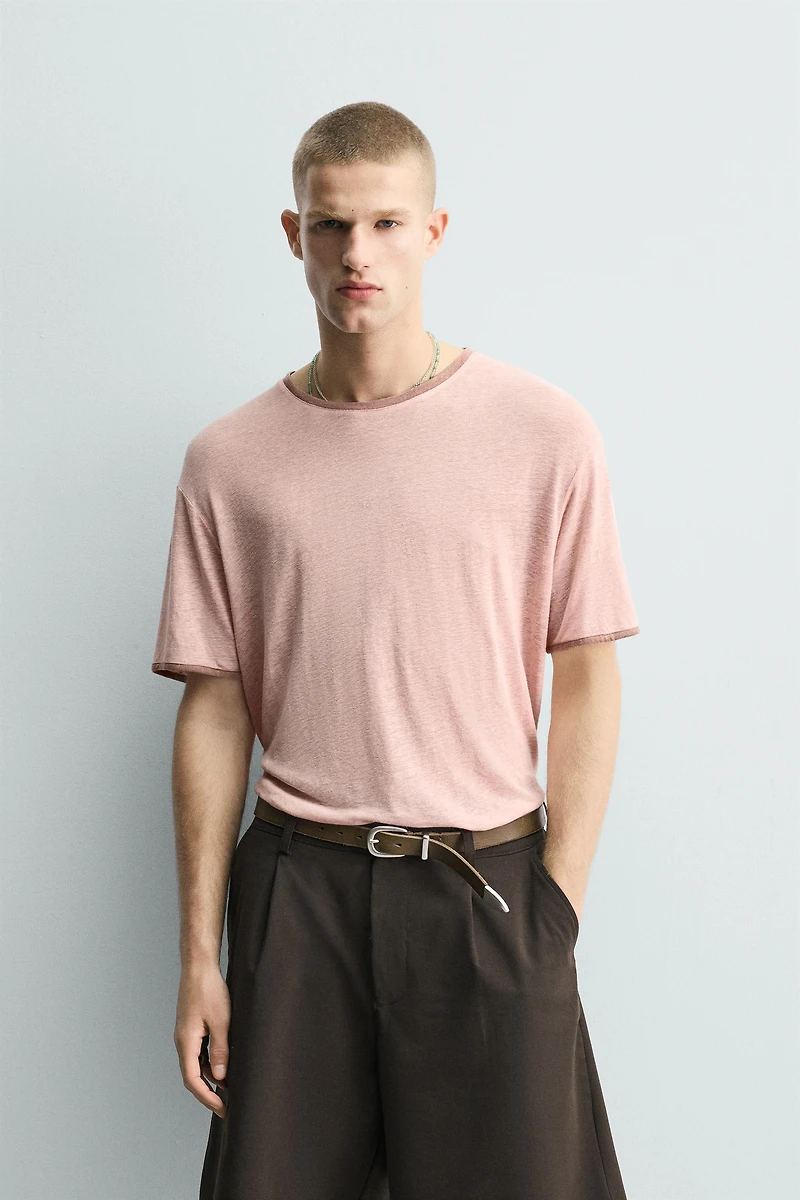 CONTRAST VISCOSE-LINEN BLEND T-SHIRT