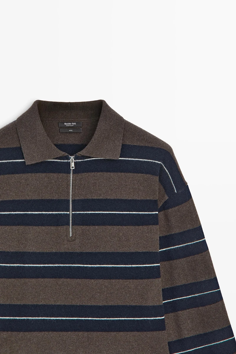 100% wool zip polo sweater