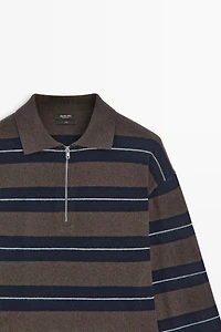 100% wool zip polo sweater