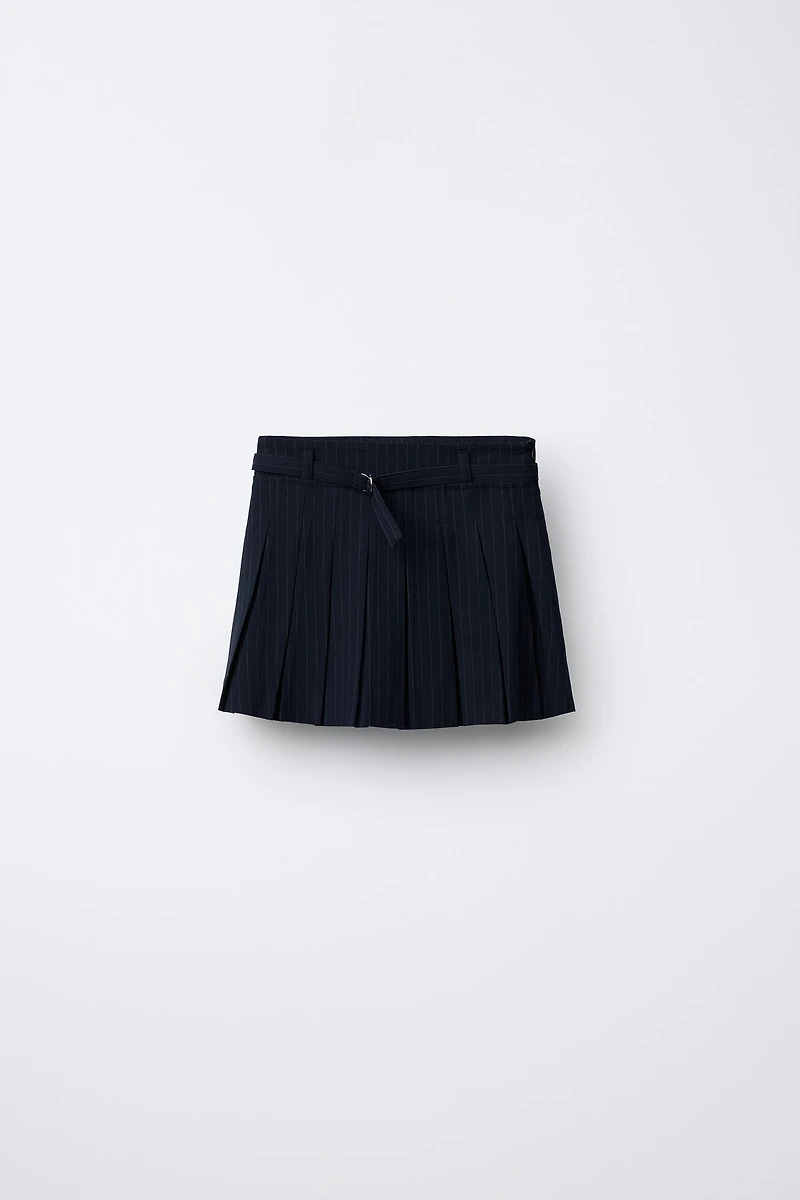 BELTED PINSTRIPE SKIRT