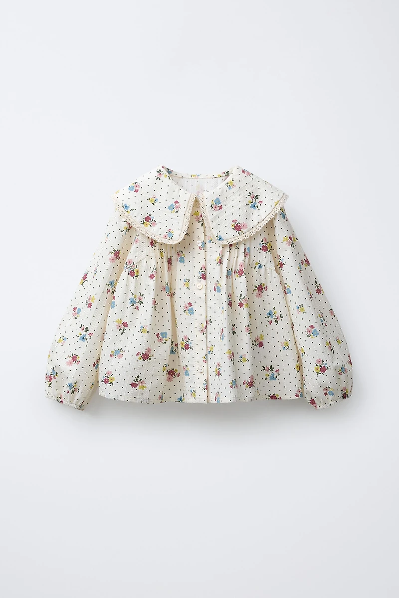 LACE TRIM FLORAL PRINT SHIRT