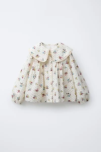 LACE TRIM FLORAL PRINT SHIRT