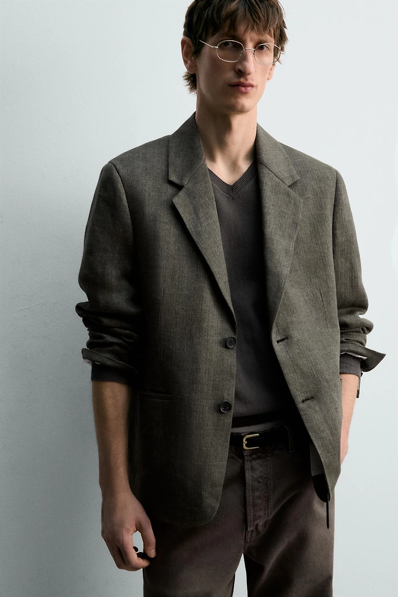 100% LINEN TEXTURED WEAVE BLAZER